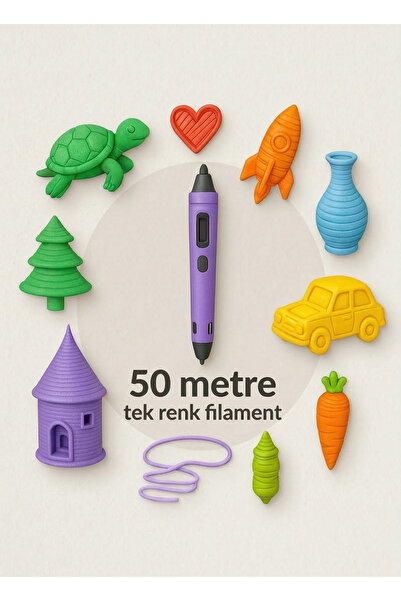 Alseka 3D Kalem Yazıcı Için 50 Metre Leylak Moru Renk Pla Filament