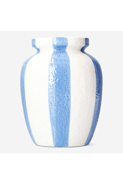 Flying Tiger Copenhagen Mavi Beyaz Çizgili Seramik Vazo