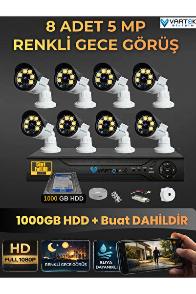 VARTEK BİLİŞİM 8 Kameralı Set 1000 Gb Hdd Full Hd Gece Görüşlü Güvenlik Kamer...