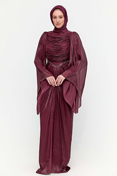 Setrms Büzgülü Jakarlı Abiye Elbise