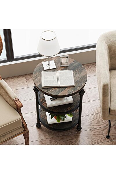 Garvee طاولة قهوة دائرية موفرة للمساحة بثلاثة أرفف – طاولة جانبية صغيرة عصرية...