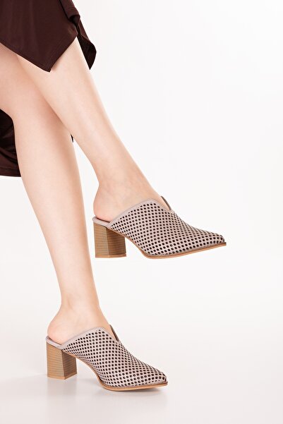 Gondol Women's Genuine Leather Mid Boots Heeled Slipper Shhn.116 Mink