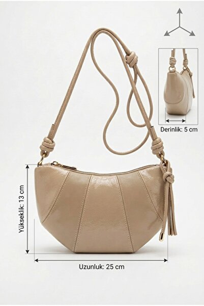 MRS.MODA Women's Color Wrinkled Leather Detailed Croissant Model Women's Slee...