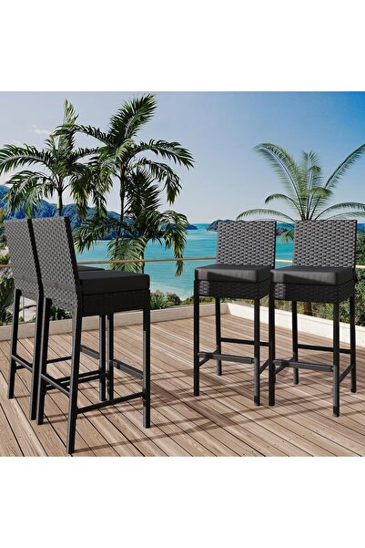 Garvee Outdoor Bar Stools Set of 2, Wicker Rattan Bar Height Patio Chairs wit...