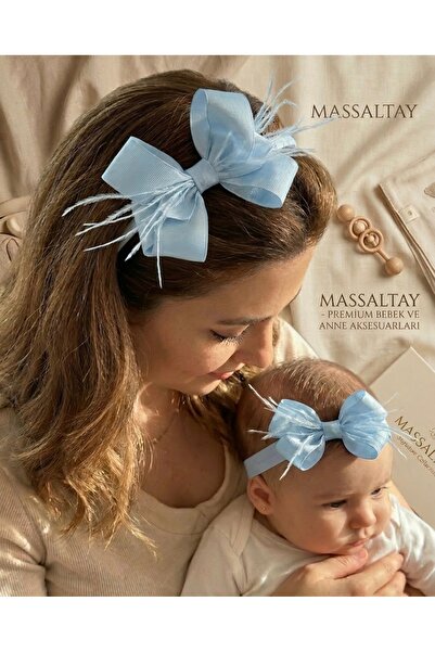 Massaltay Tüylü Fiyonklu Anne Lohusa Tacı ve Bebek Bandana Seti – Doğum Sonra...