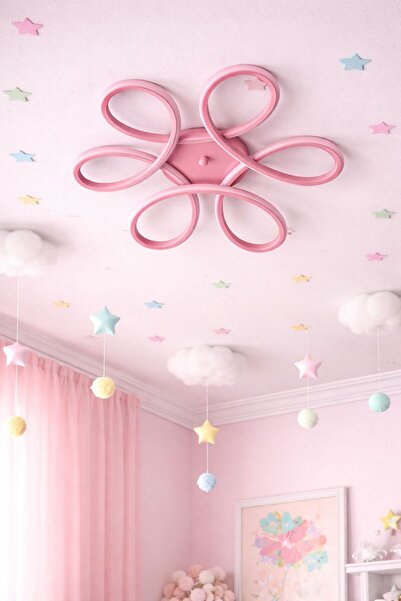 Ömür Avize Stella Modern Tasarım Ledli pembe Çocuk Odası Avizesi