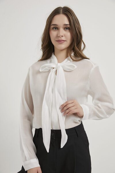 Arma Life Armalife 10608 Sheer Women's Shirt with Collar Tie-Up Detail