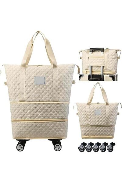 Arabest White 3-Layers Expandable Rolling Duffle Bag with Wheels,Detachable W...