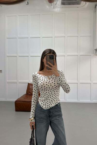 mylove Polka Dot Pack Kayık Yaka İnce Bluz Beyaz