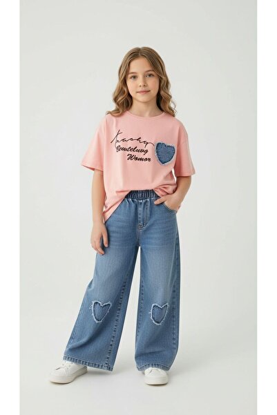 NURTOPU Κοριτσίστικο τζιν παντελόνι lu κοστούμι σετ πάνω-κάτω μέρος κοντομάνι...