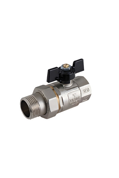 TIEMME Robinet cu bilă cu racord, Buran, M/F 1/2", Alamă, Mâner fluture negru