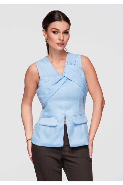 OMBRE Femei Bluză Elegantă OW-TS-E0001 Top Damă Croială Mulată Albastru