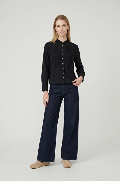 ALLDAY Μαύρο πουκάμισο με λεπτομέρεια κεντήματος