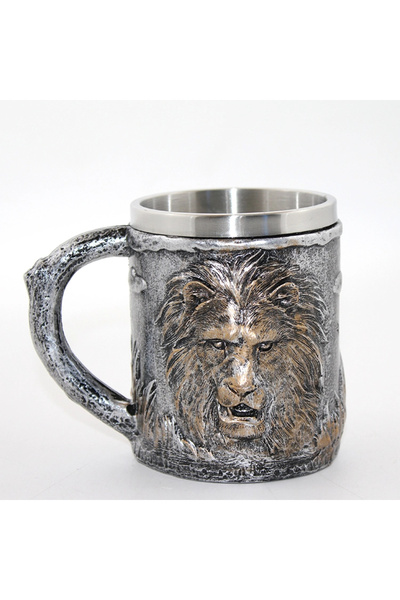 Livenda Stainless Steel Lion Bust Mug Cup