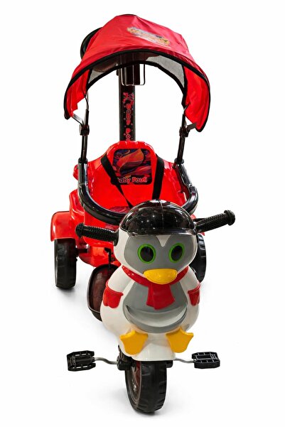 Baby Poufi Penguen Temalı 3 Tekerlekli Bisiklet Ebeveyn Kontrollü Tenteli Müz...