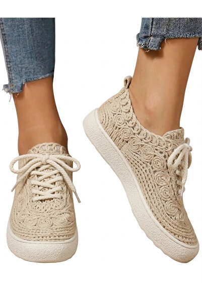 Lively Stylish Pantofi casual Adara Taba cu talpă confortabilă, cu paie și da...