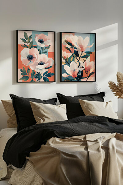 STARYUNA Set de picturi moderne cu ilustrații florale, cu ramă din lemn negru...