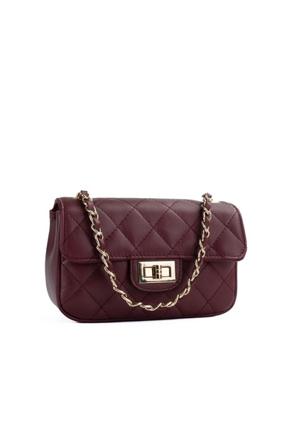 Posete Fagaras Poseta Piele Baby Ruby - Bordo, Geanta Casual din Piele Natura...