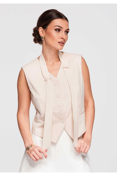 OMBRE Women's Elegant Vest OW-VE-E0004 Slim-fit Modern Light beige