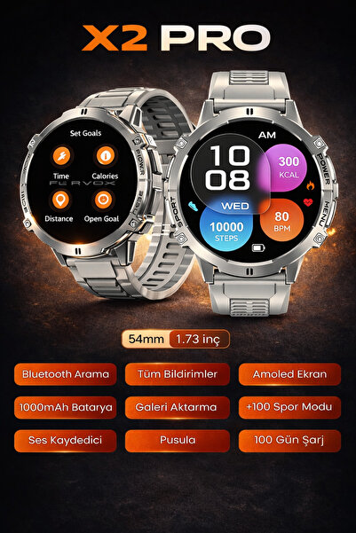 Kılıforyum X2 Pro Akıllı Saat Bluetooth Arama AMOLED Ekran 1000mAh Uzun Şarj ...
