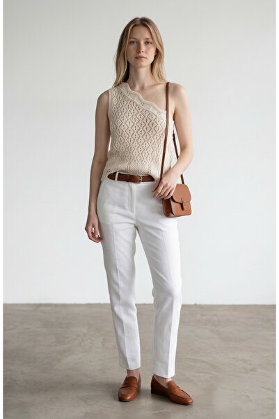 Altamira Women's Beige One Shoulder Knitwear Blouse