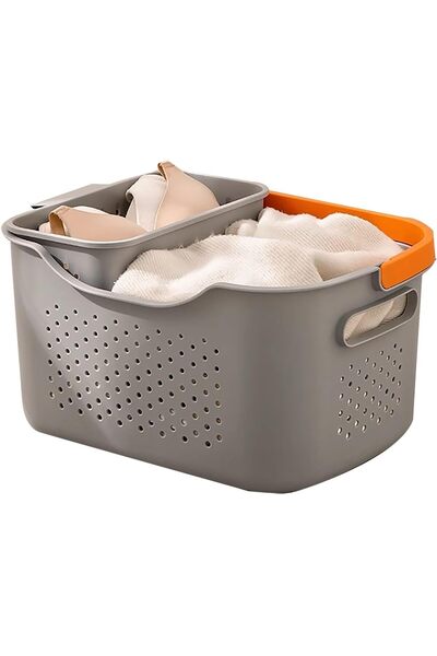 Arabest Plastic Laundry Hamper, 2 Section Dirty Clothes Hamper, Large Portabl...