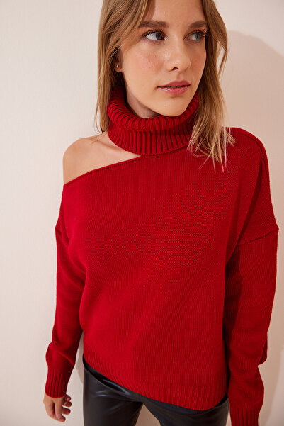 Lovelyİstanbul Cut Out Detailed Turtleneck Knitwear Sweater Lpn0012 Red