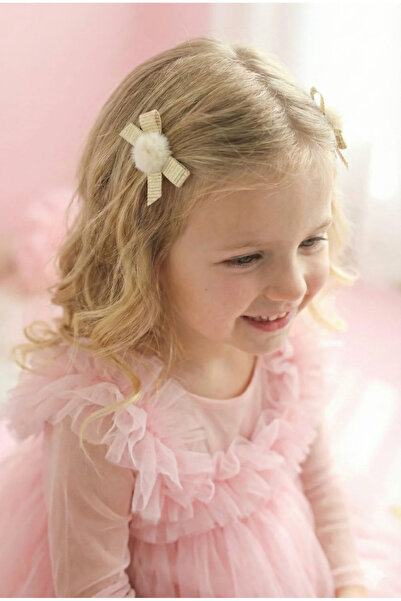 chipiques 2-Piece Cream Pompom Gold Snap Buckle