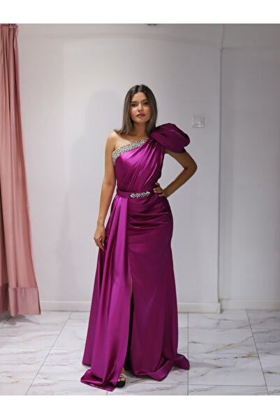 Angy Fashion Fuchsia one-shoulder dress with a maxi bow Size: 42