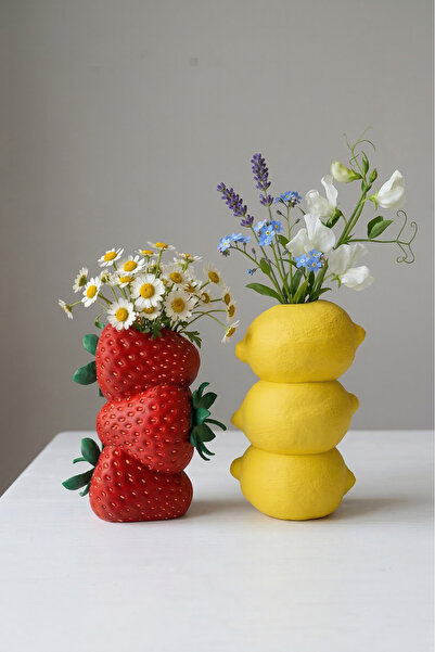 Alvina Atölye Dekoratif Meyve Tasarımlı 2'li Biblo Vazo Seti - Üst Üste Dizil...