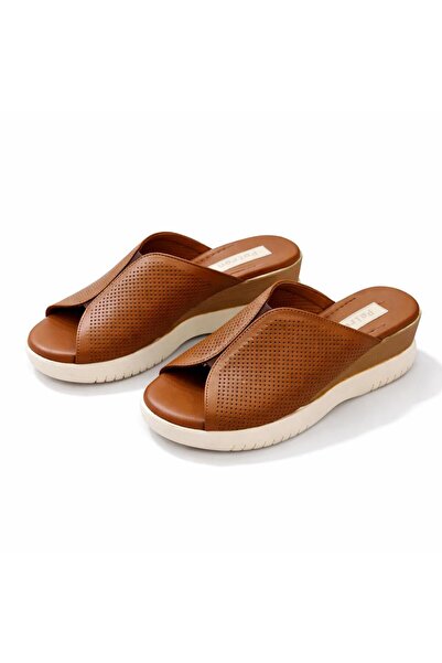 PATRON SHOES Hakiki Deri Dolgu Topuklu Ortopedik Kadın Terlik