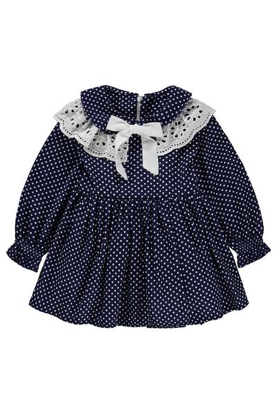 Obelia dantelă Rochie cu fundă la guler pentru 2-5 ani - Bleumarin 4-5 ani