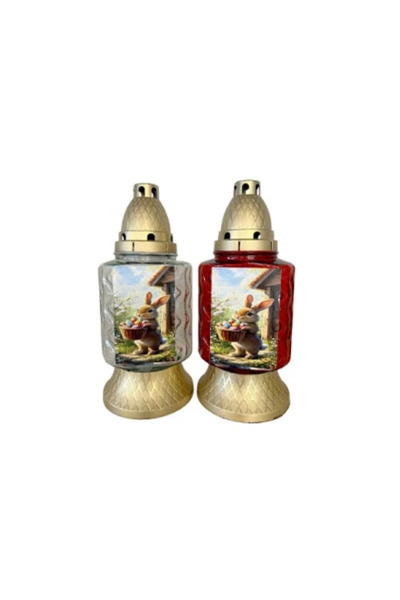 Clino LUMÂNARE DIN STICLĂ IEPURE DE PAȘTE PB 419 COȘ CU IEPURE ȘI OUĂ