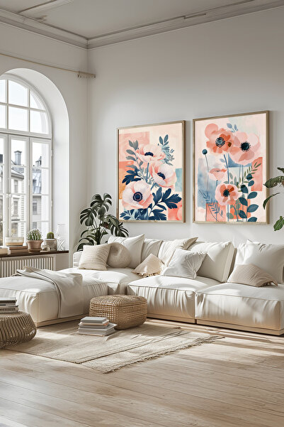 STARYUNA Wooden Framed Abstract Floral Print Pastel Tones Double Painting Set...