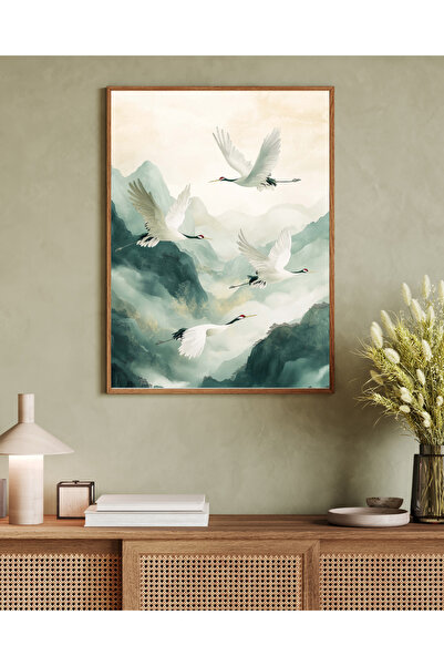 Tuba Decor Tablou într-o singură bucată cu ramă din lemn, serie de artă japandi