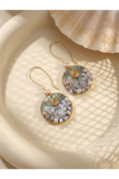 MAJOOD Luxury 18K Gold Natural Pearl Earrings - Hand Carved 925 Silver Handma...