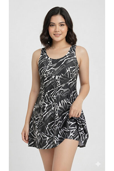My-o Women's Black and White Patterned Shorts Dress Swimsuit 38-52