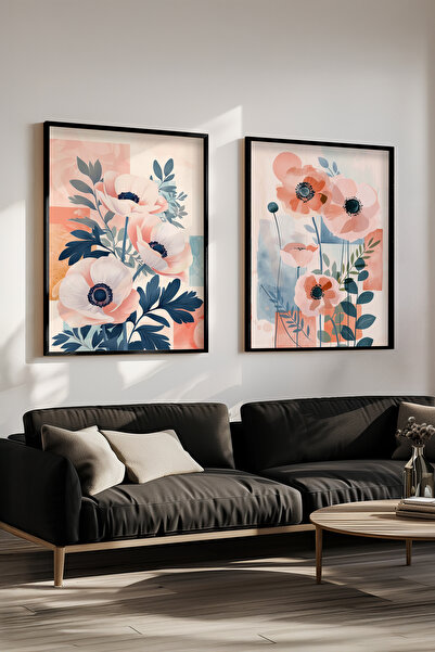 STARYUNA Set de pictură abstractă cu imprimeu floral tonuri pastelate, cu ram...