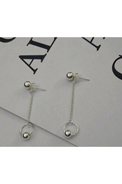 Shiklik Silver Color Dangle Ball and Hoop Detailed Chain Earrings