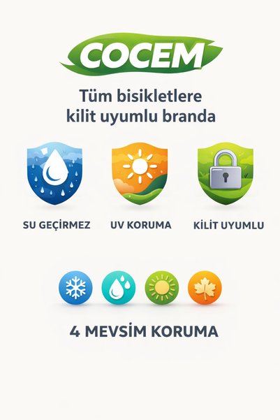 COCEM Bisiklet Brandası Universal | Su Geçirmez | Kilit Uyumlu | UV Korumalı | 4 Mevsim Koruma |
