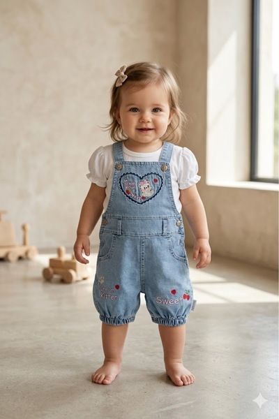 MYZİ STORE Baby Girl Top and Bottom Salopet Floral Embroidered Set Short Slee...