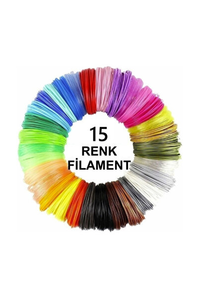 Alseka 3D Kalem Filament – 60 Metre | 15 Renk (Her Biri 4 Metre) – PLA Malzem...