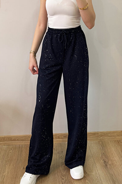 İlayda Toprak Glow Lacivert Cyrstal Detail Simli Bol Kalıp Cool Beli Lastikli...