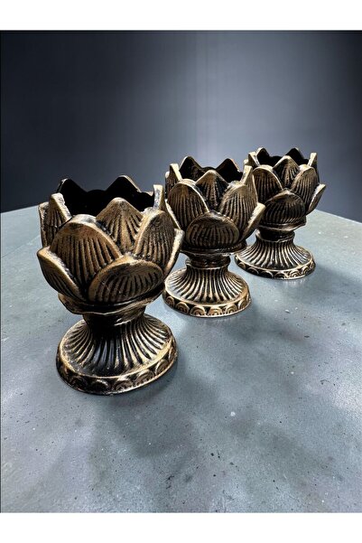 Peramari Dekoratif Polyester Üçlü Sukulent Saksı Enginar Biblo Gold Eskitme