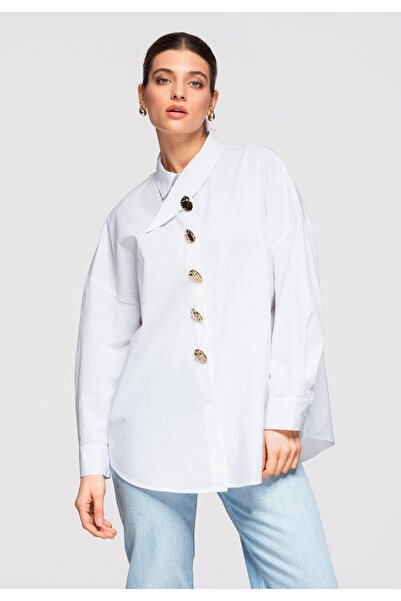 OMBRE Women's Elegant Oversize Shirt OW-SH-E0014 White