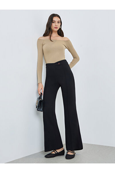 Take Two By Styli Black Solid Front Pintuck Bootcut Pants