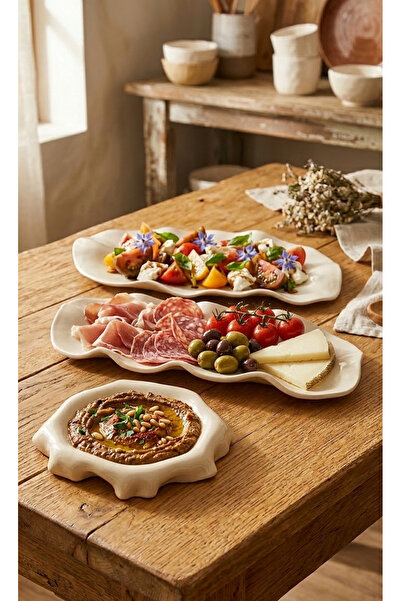 Arden Ceramic (Modern & Şık): El Yapımı Formlu Organik Seramik 3’lü Sunum Set...