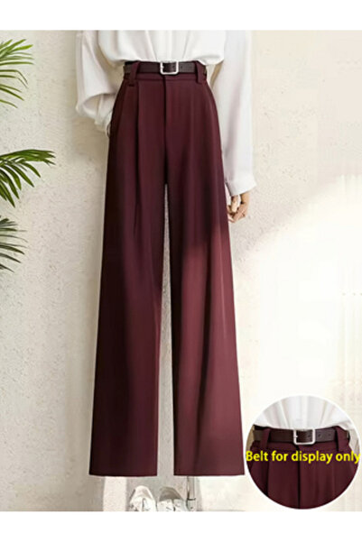 Take Two By Styli Burgundy High Rise Straight Leg Trousers