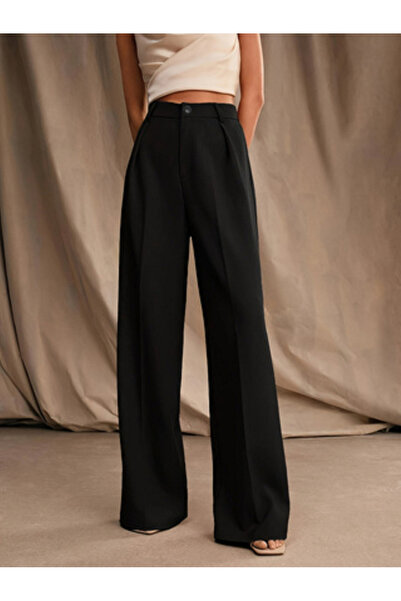 Take Two By Styli Black Solid High Rise Straight Leg Pants