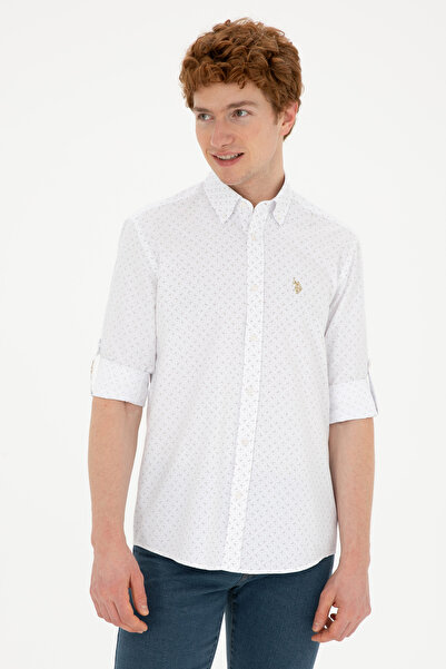 U.S. Polo Assn. Men's White/Beige Shirt With Patterned And Discreet Logo